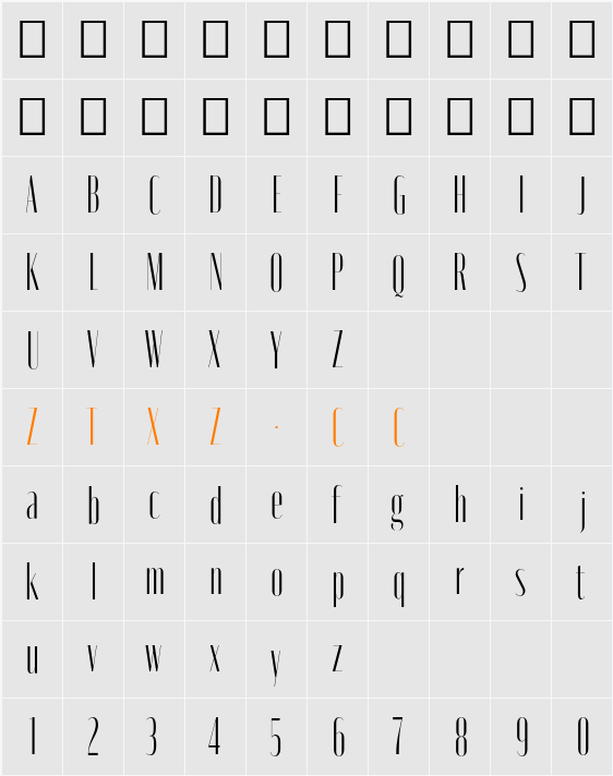 Moniqa Light Cond Display 字体映射图