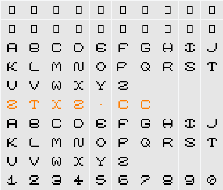 ModernPixel 字体映射图
