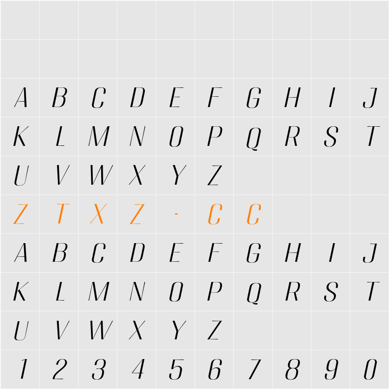 Migha Light SemExp Slant 字体映射图