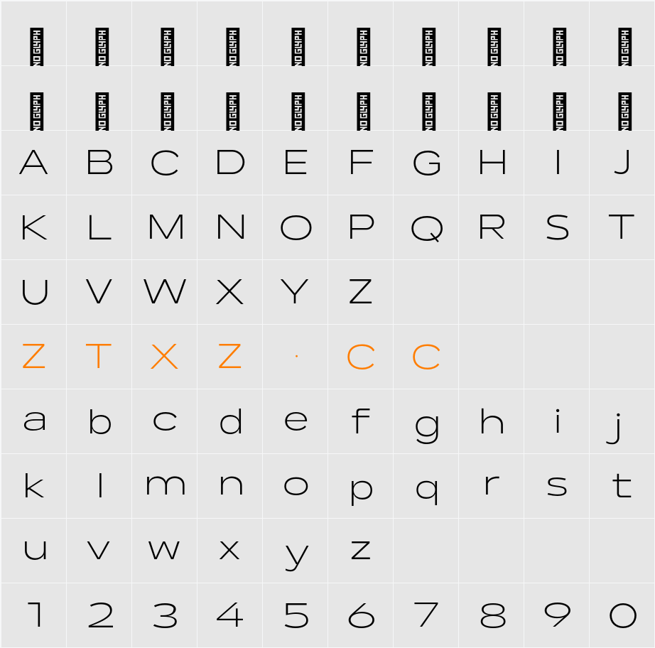 Lama Sans Light Expanded 字体映射图