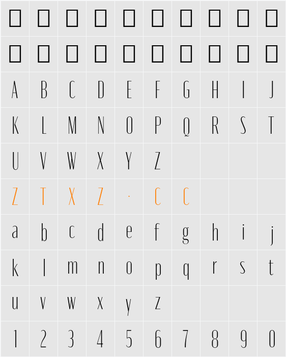 Moniqa ExtLt Narrow Heading 字体映射图
