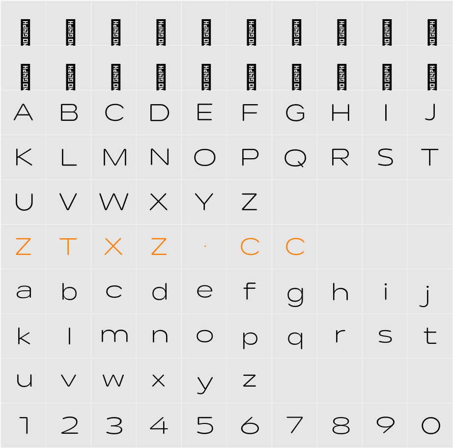Lama Rounded Light Expanded 字体映射图