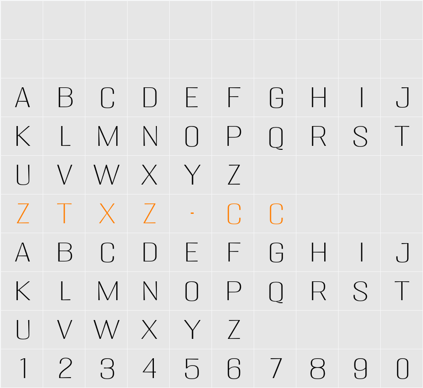 Migha Thin Exp 字体映射图