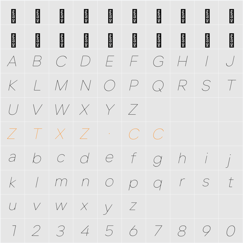 Lama Rounded Thin Italic 字体映射图