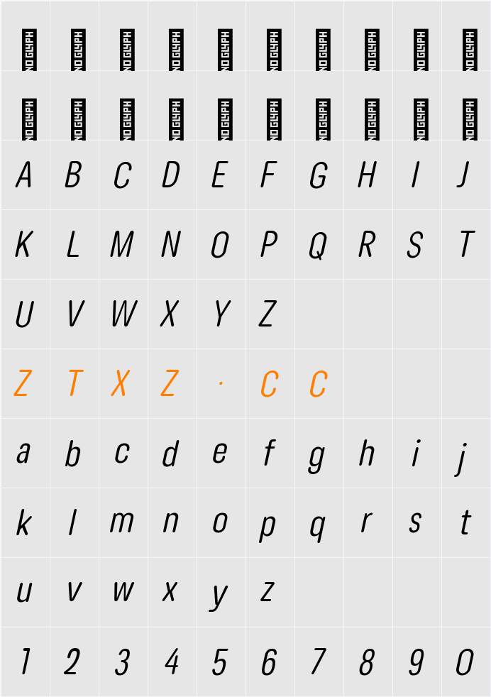 Lama Rounded Condensed Italic 字体映射图