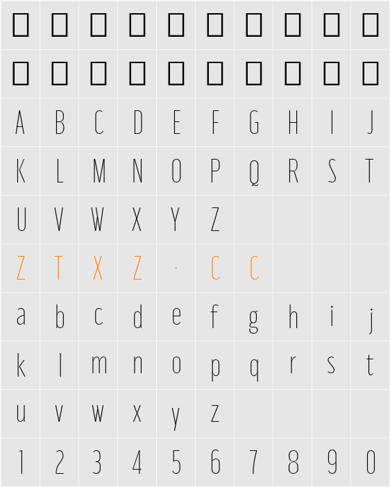 Moniqa Thin Paragraph 字体映射图