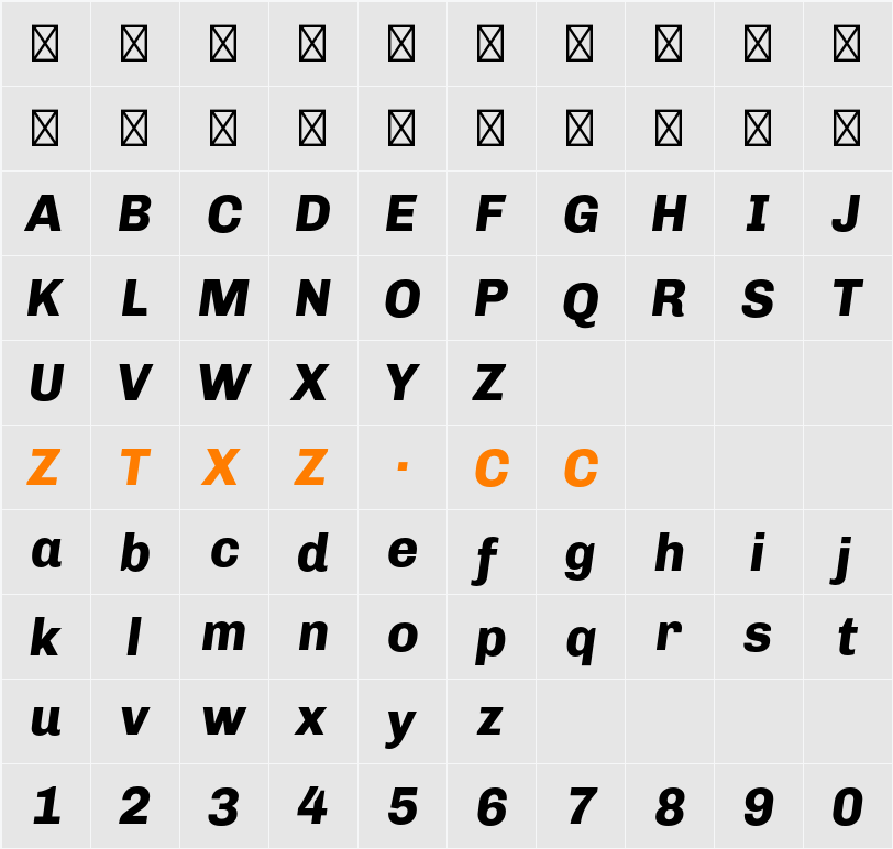 Chivo ExtraBold Italic 字体映射图