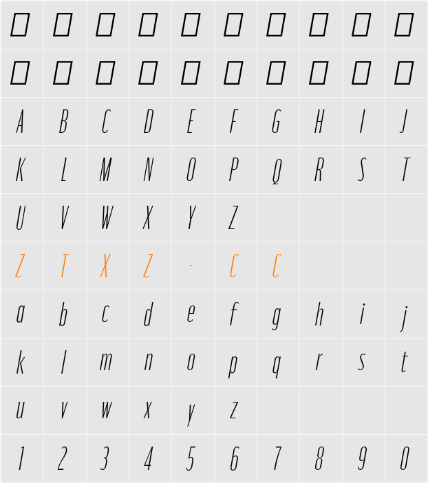 Moniqa ExtLt Cond Ita Paragraph 字体映射图