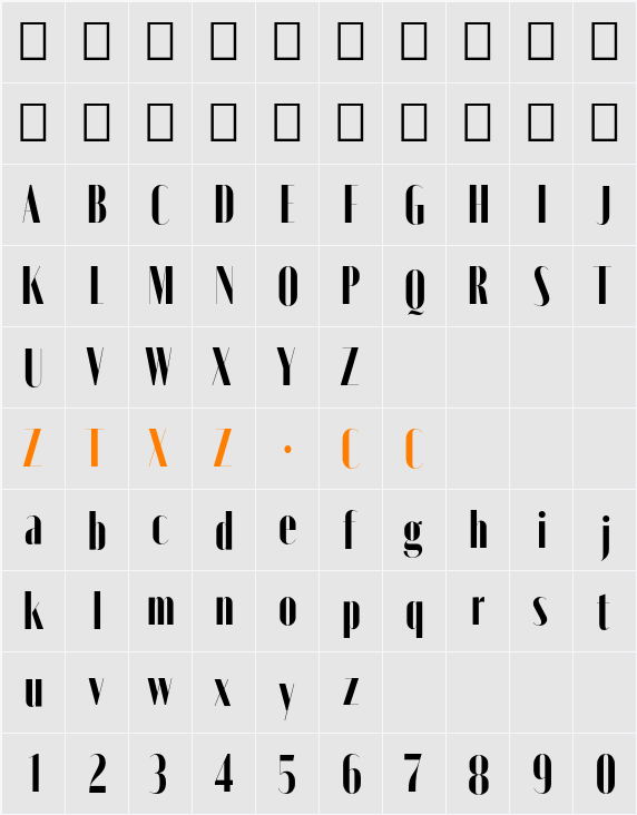 Moniqa Black Narrow Display 字体映射图