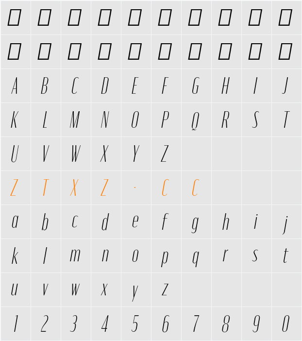 Moniqa ExtLt Narrow Ita Heading 字体映射图