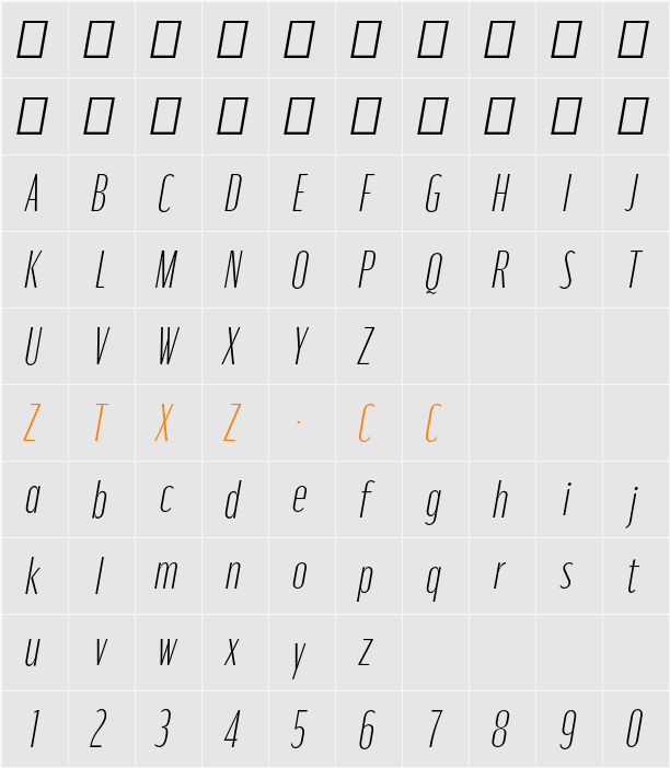 Moniqa XLt Nr It Paragraph 字体映射图