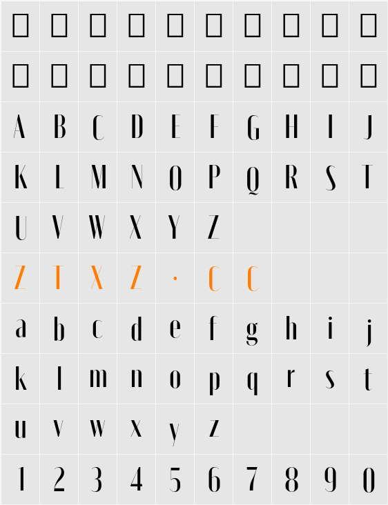 Moniqa SemBd Display 字体映射图