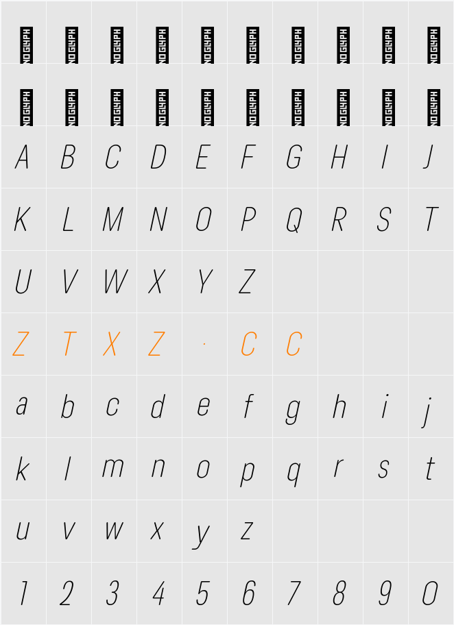 Lama Rounded ExLight Cond It 字体映射图