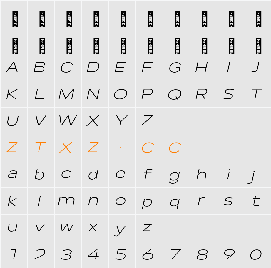 Lama Sans Light Expanded Italic 字体映射图