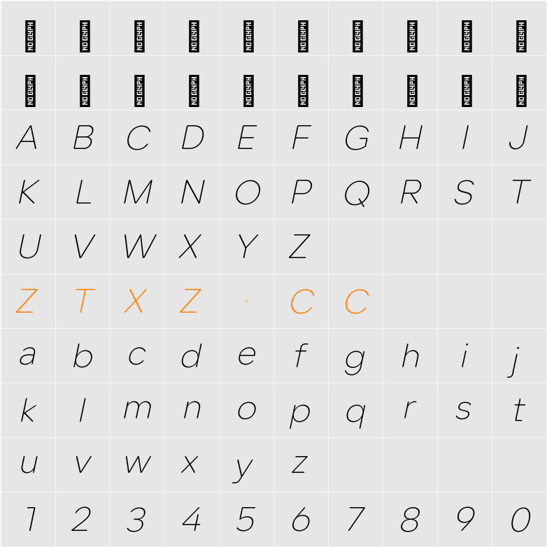Lama Rounded ExtraLight Italic 字体映射图