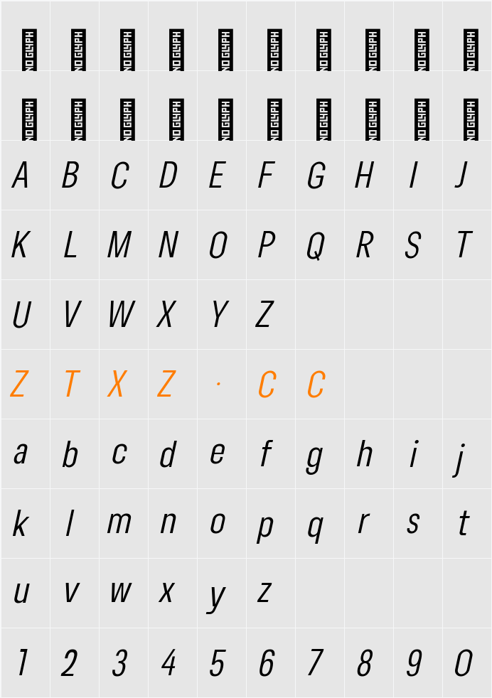 Lama Sans Condensed Italic 字体映射图