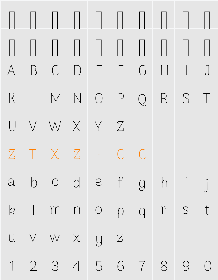 Arima Thin 字体映射图