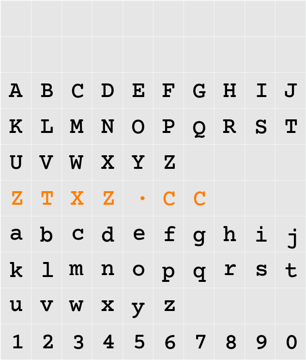 Courier Prime Medium 字体映射图