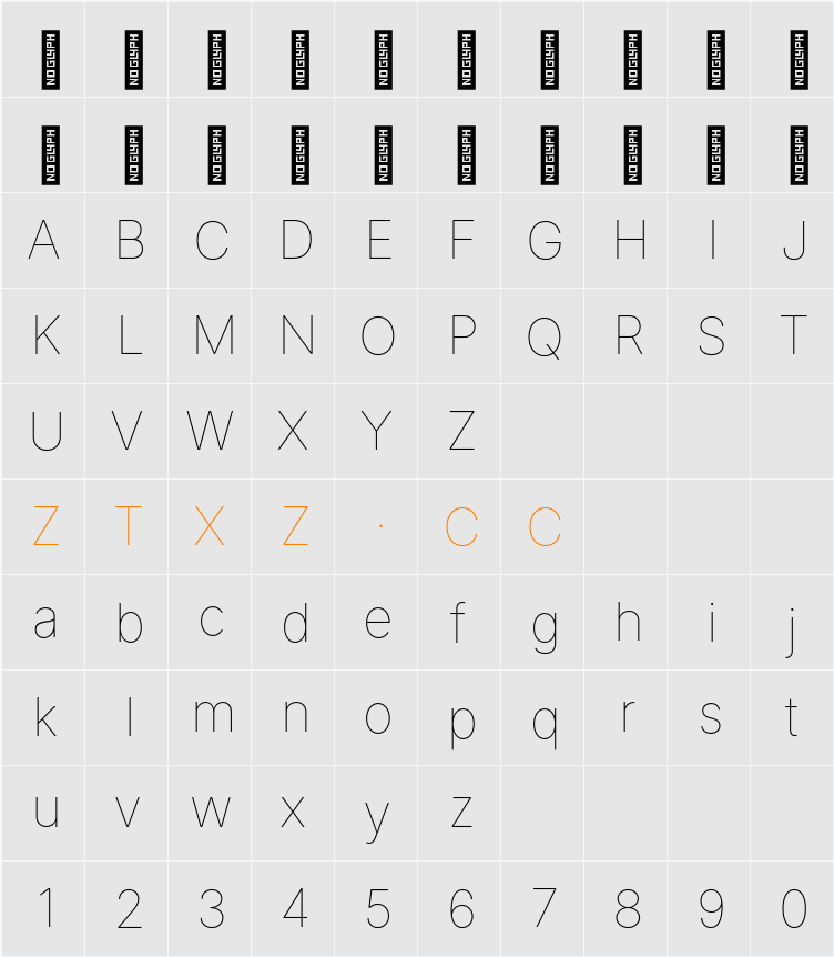 Inter Thin 字体映射图