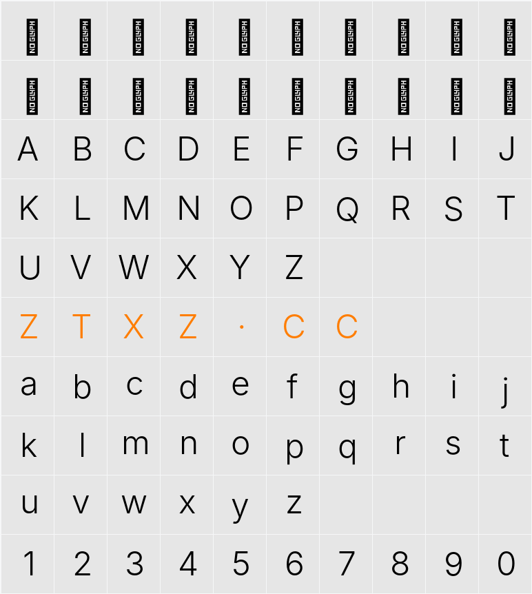 Inter Light 字体映射图