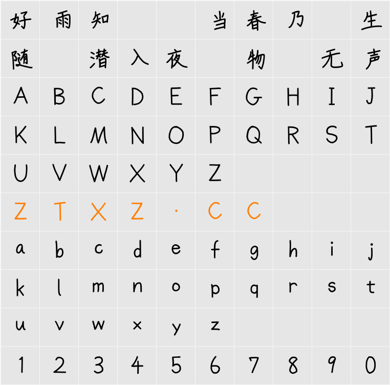 簡体混じり手書き 字体映射图