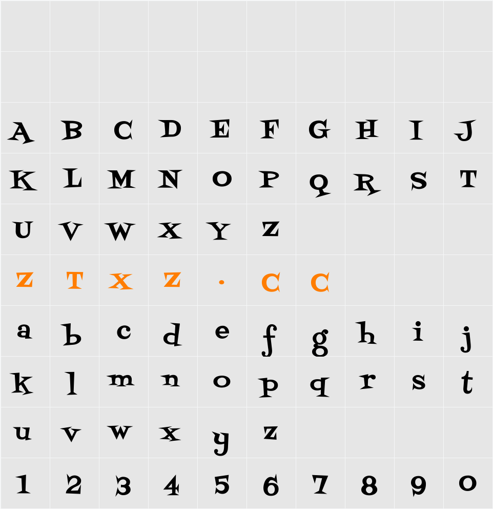 Fontdiner Swanky 字体映射图
