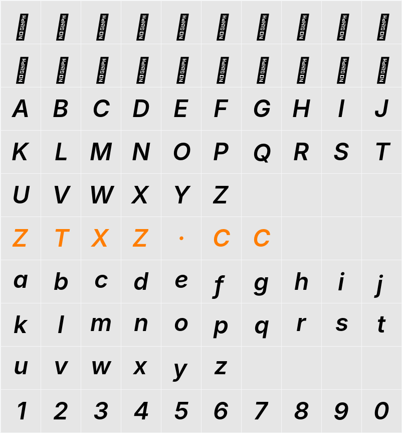 Inter SemiBold 字体映射图