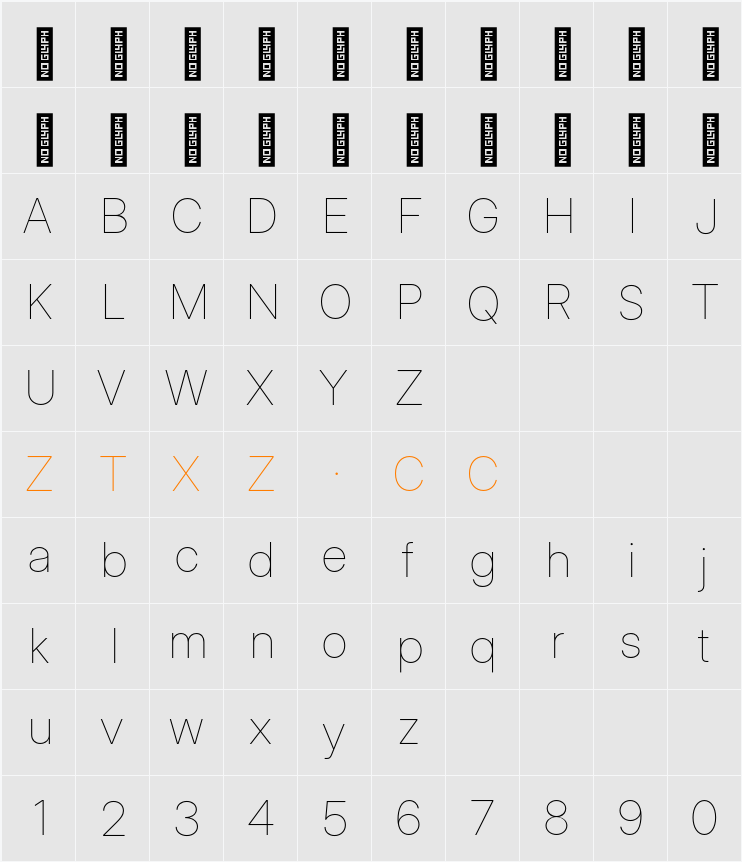 Inter Display Thin 字体映射图